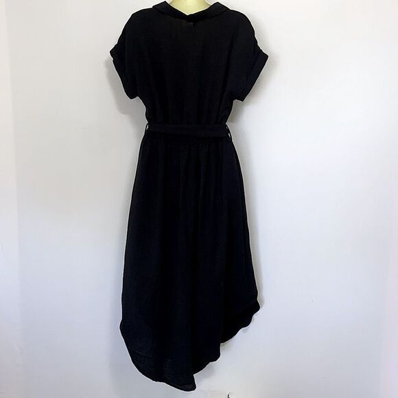 Blu Pepper Mine Black Dress Button Front Matching Belt Midi NWT Sz Medium - Picture 6 of 9